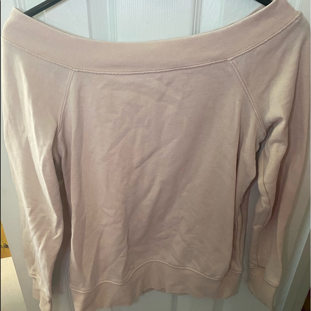 off the shoulder light pink tee